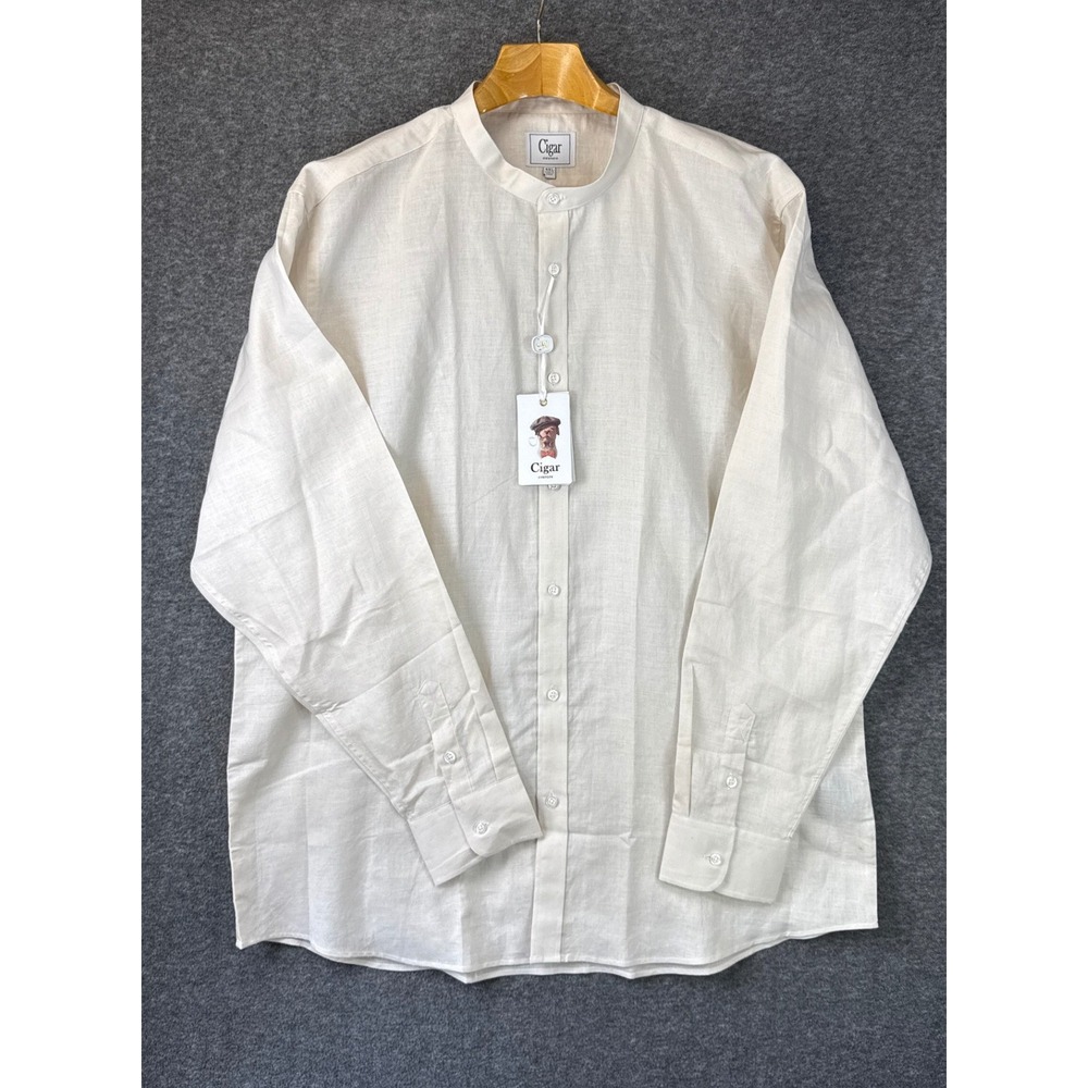 Cigar Couture Linen Shirt Mens 4XL Cream Mandarin Collar Long Sleeve NWT‎ $129